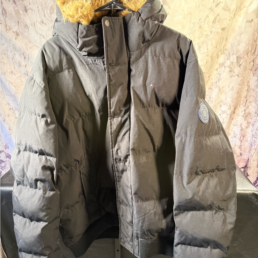 Tommy Hilfiger Black Puffer Jacket with Tan Hood
